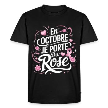 Octobre rose Lutte contre le cancer du sein - T-shirt Premium bio Homme - noir - Devant - Nico (187cm)