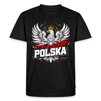 Pologne Polska Polonais Rouge Blanc Aigle Couronne Cadeau - T-shirt Premium bio Homme - noir - Devant - Nico (187cm)