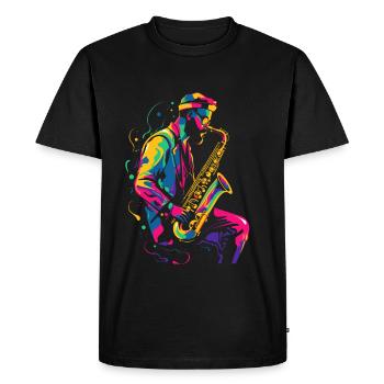 Look saxophoniste des années 90 - T-shirt Premium bio Homme - noir - Devant - Nico (187cm)