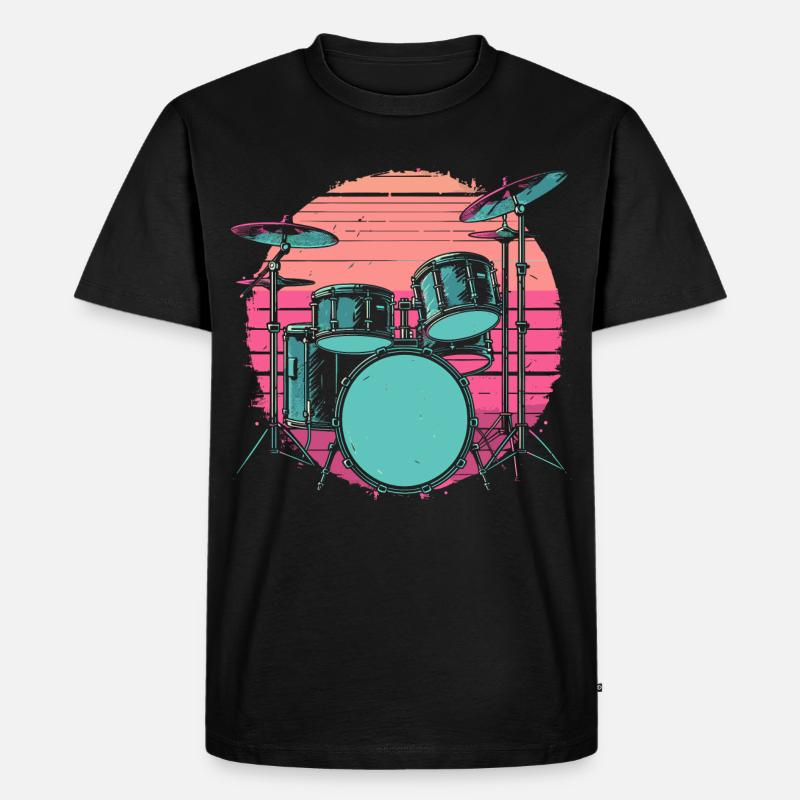 Schlagzeug Synthwave - Männer Premium Bio T-Shirt - Schwarz