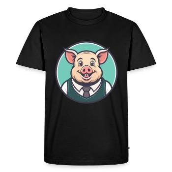 Cochon Kawaii Dessin animé Personnage Animal Animal Visage - T-shirt Premium bio Homme - noir - Devant - Nico (187cm)