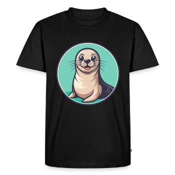 Seal Kawaii Cartoon Character Animal Pet Face - Men's Premium Organic T-Shirt - black - Front - Nico (187cm)