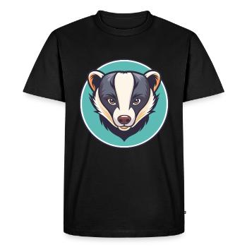 Badger Kawaii Cartoon Character Animal Pet Face - Men's Premium Organic T-Shirt - black - Front - Nico (187cm)