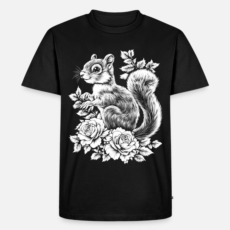 Hörnchen Rose Blumen Ästhetik Eichhörnchen - Männer Premium Bio T-Shirt - Schwarz