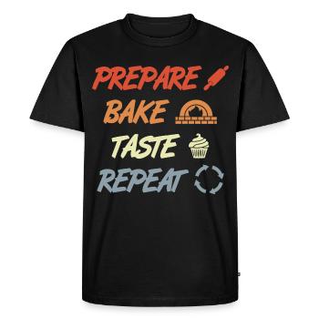 Préparer Cuire Goûter Répéter - T-shirt Premium bio Homme - noir - Devant - Nico (187cm)
