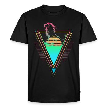 Lion Vaporwave Synthwave 90s 80s coucher de soleil - T-shirt Premium bio Homme - noir - Devant - Nico (187cm)