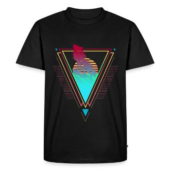 Wolf Vaporwave Synthwave 90s 80s sunset - Men's Premium Organic T-Shirt - black - Front - Nico (187cm)