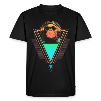 Chimpanzé Vaporwave Synthwave des années 90 80 coucher de soleil - T-shirt Premium bio Homme - noir - Devant - Nico (187cm)