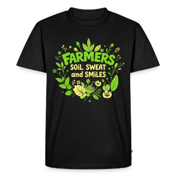 FARMERS: SOIL, SWEAT, AND SMILES - Men's Premium Organic T-Shirt - black - Front - Nico (187cm)