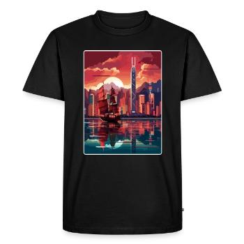 Hong Kong Chine Voyage Affiche Souvenir Peinture WPA - T-shirt Premium bio Homme - noir - Devant - Nico (187cm)
