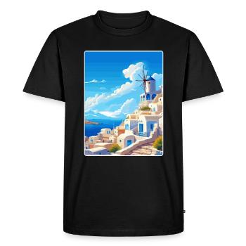 Santorin Grèce Grec Voyage Poster Souvenir WPA - T-shirt Premium bio Homme - noir - Devant - Nico (187cm)