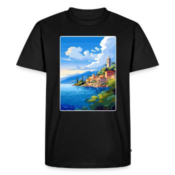 Ithaca Greece Travel Poster Souvenir Painting WPA - Men's Premium Organic T-Shirt - black - Front - Nico (187cm)