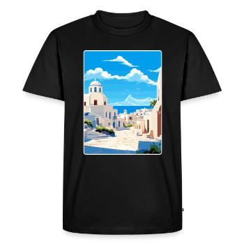 Kos Greece Travel Poster Souvenir Postcard Paint - Men's Premium Organic T-Shirt - black - Front - Nico (187cm)