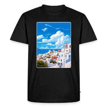Amorgos Greece Travel Poster Souvenir Painting WPA - Men's Premium Organic T-Shirt - black - Front - Nico (187cm)