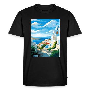 Milos Greece Travel Poster Souvenir Postcard Paint - Men's Premium Organic T-Shirt - black - Front - Nico (187cm)