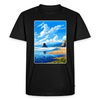 Cannon Beach Oregon Vintage Travel Poster Souvenir - Men's Premium Organic T-Shirt - black - Front - Nico (187cm)