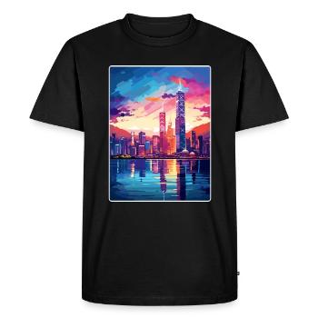 Hong Kong Chine Voyage Affiche Souvenir Peinture WPA - T-shirt Premium bio Homme - noir - Devant - Nico (187cm)