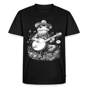 Cottagecore Banjo Floral Frog with Natural Guitar - Men's Premium Organic T-Shirt - black - Front - Nico (187cm)