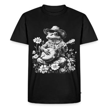 Cottagecore Nature Frog with Guitar Banjo Flowers - Men's Premium Organic T-Shirt - black - Front - Nico (187cm)