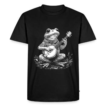Nature Frog with Guitar Banjo Floral Cottagecore - Men's Premium Organic T-Shirt - black - Front - Nico (187cm)