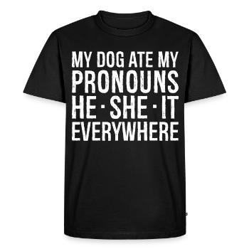 my dog ate my pronouns - T-shirt Premium bio Homme - noir - Devant - Nico (187cm)