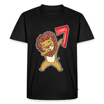 Motif Lion 7ème Anniversaire - 7 ans - T-shirt Premium bio Homme - noir - Devant - Nico (187cm)