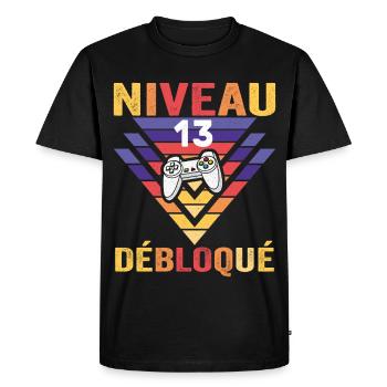 Level 13 Unlocked Gift 13 Year Old Gamer Geek Funny - Men's Premium Organic T-Shirt - black - Front - Nico (187cm)