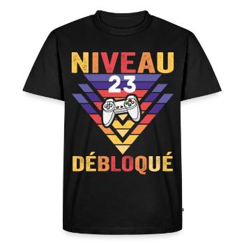 Niveau 23 Débloqué Cadeau 23 Ans Gamer Geek Drôle - T-shirt Premium bio Homme - noir - Devant - Nico (187cm)