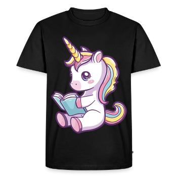 Cute Unicorn Cartoon Reading a Book - Men's Premium Organic T-Shirt - black - Front - Nico (187cm)