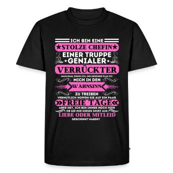 FIER PATRON D’UNE TROUPE DE FOUS INGÉNIEUX - T-shirt Premium bio Homme - noir - Devant - Nico (187cm)