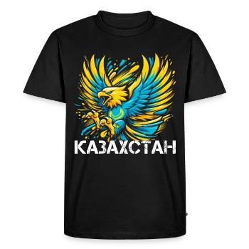 Kazakhstan Eagle Flag Flag Cyrillic Gift - Men's Premium Organic T-Shirt - black - Front - Nico (187cm)