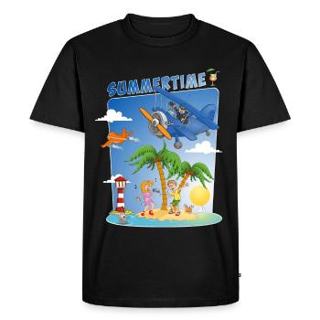sun, sea, beach, plane, palm trees, island - Men's Premium Organic T-Shirt - black - Front - Nico (187cm)