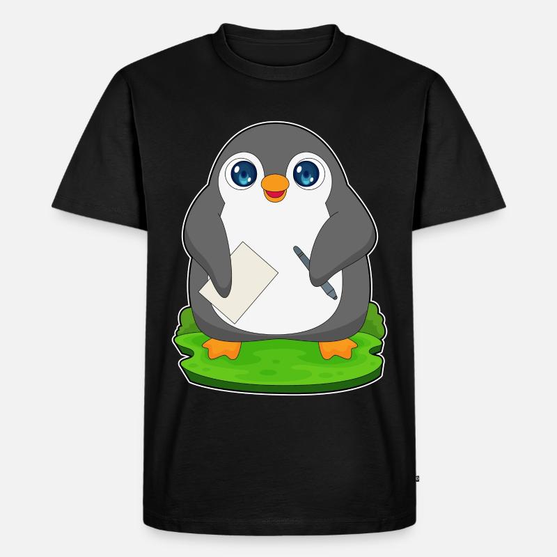 Pinguin Stift Papier - Männer Premium Bio T-Shirt - Schwarz