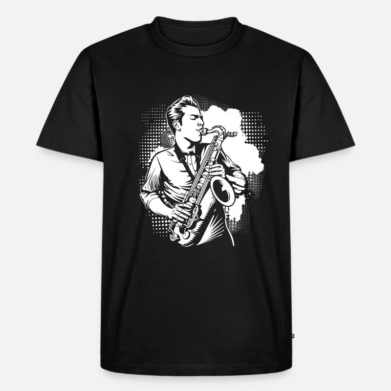 Saxophon Junge - Männer Premium Bio T-Shirt - Schwarz