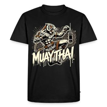 Muay Thai Tiger Boxe thaïlandaise Kickboxing Boxe Cadeau - T-shirt Premium bio Homme - noir - Devant - Nico (187cm)