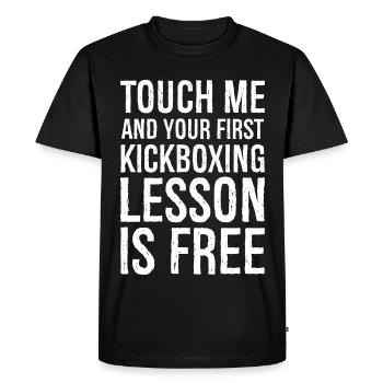 touch me and your first kickboxing lesson is free - Men's Premium Organic T-Shirt - black - Front - Nico (187cm)