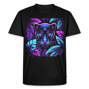 Panthère vive avec motif de feuilles tropicales - T-shirt Premium bio Homme - noir - Devant - Nico (187cm)