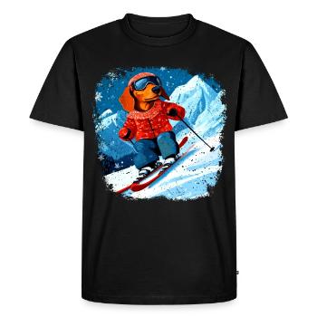 Dachshund Ski - Men's Premium Organic T-Shirt - black - Front - Nico (187cm)