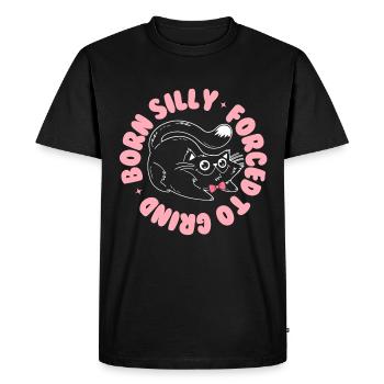 Né idiot, forcé de moudre – Verspielte Katze - T-shirt Premium bio Homme - noir - Devant - Nico (187cm)