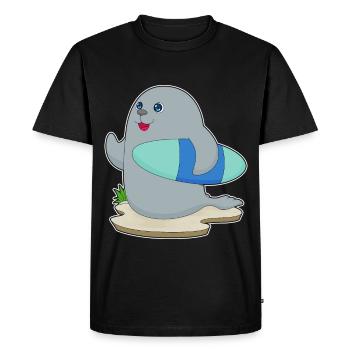 Seal Surfing Surfboard Summer - Men's Premium Organic T-Shirt - black - Front - Nico (187cm)
