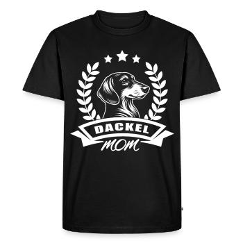 Design « Maman teckel » avec bannière et couronne de blé - T-shirt Premium bio Homme - noir - Devant - Nico (187cm)