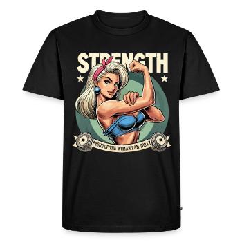 Strength Strong Proud Woman Blonde Biceps Gift - Men's Premium Organic T-Shirt - black - Front - Nico (187cm)