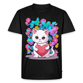 Cat Spring Flowers Heart Kids Baby Kitten - Men's Premium Organic T-Shirt - black - Front - Nico (187cm)