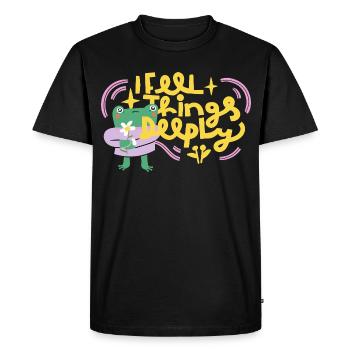 Je ressens les choses profondément – Grenouille émotionnelle - T-shirt Premium bio Homme - noir - Devant - Nico (187cm)