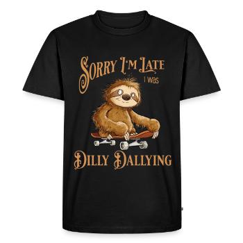 Sloth With Skateboard Dilly Dallying - Men's Premium Organic T-Shirt - black - Front - Nico (187cm)