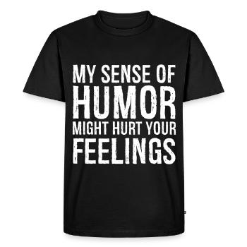Mon sens de l’humour pourrait vous blesser - T-shirt Premium bio Homme - noir - Devant - Nico (187cm)