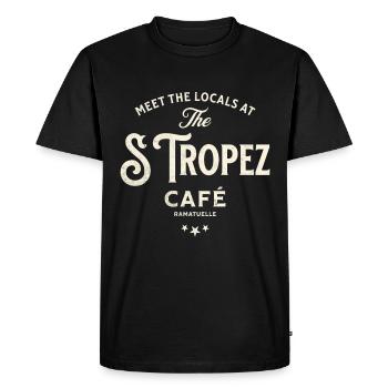 Vintage Typographic Design St Tropez Café - Men's Premium Organic T-Shirt - black - Front - Nico (187cm)