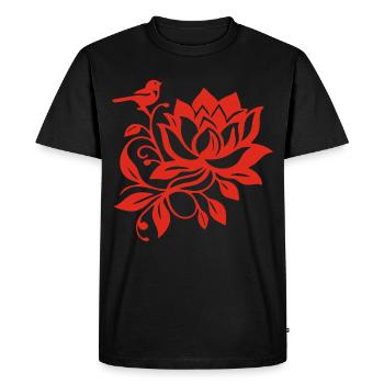 Le lotus rouge et l'oiseau - T-shirt Premium bio Homme - noir - Devant - Nico (187cm)