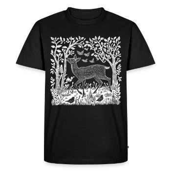 Woodcut Deer Woodland Nature Deer Wilderness Gift - Men's Premium Organic T-Shirt - black - Front - Nico (187cm)