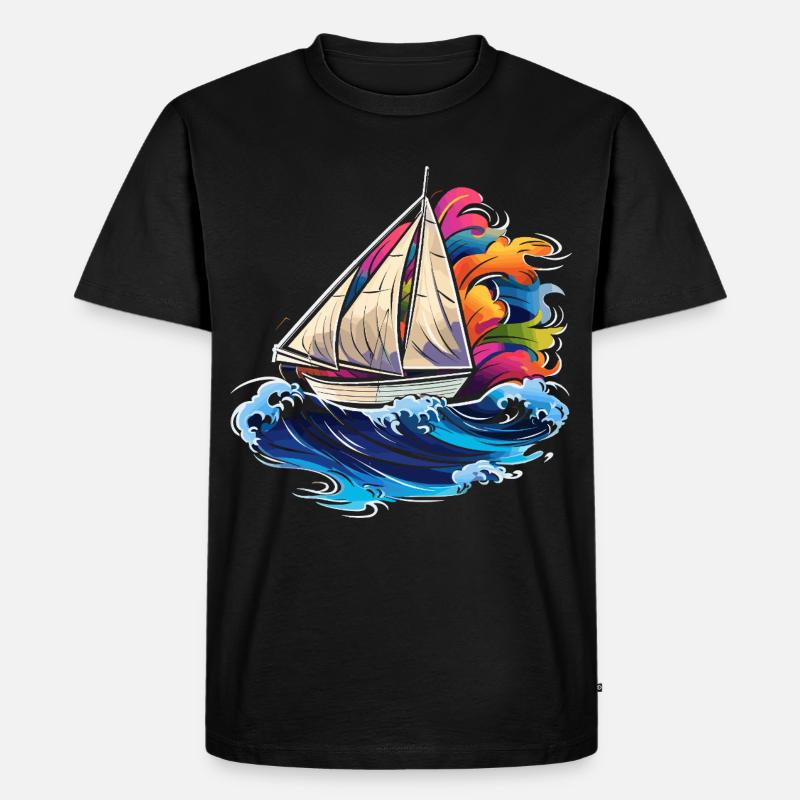 Segeln Synthwave - Männer Premium Bio T-Shirt - Schwarz